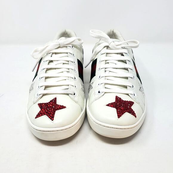 Custom Gucci Swarovski Crystal Ace Metallic Star Sneakers Leather 454562 Size 39 - Picture 4 of 16